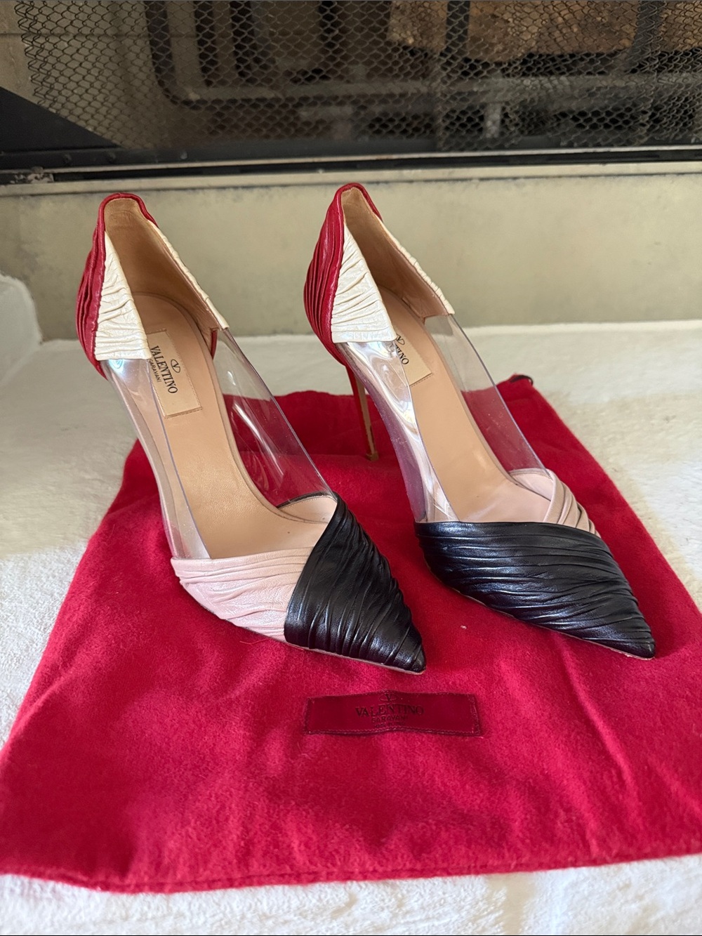 Valentino Multicolor Pointed Pumps in Black, Beige & Red